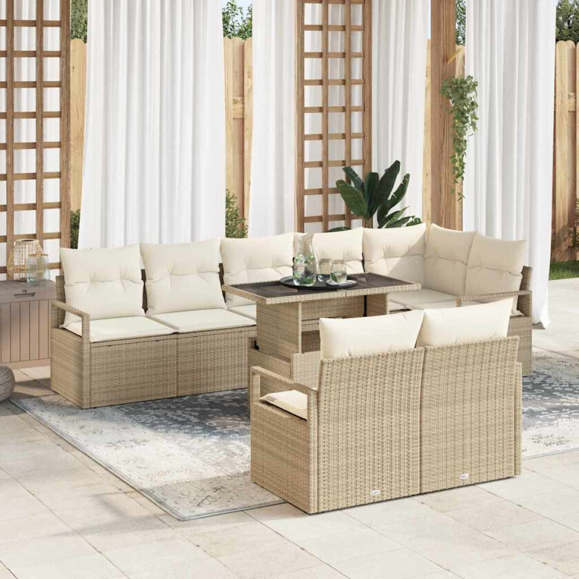 9-delt Hagesofa-sett med puter Beige Poly Rattan