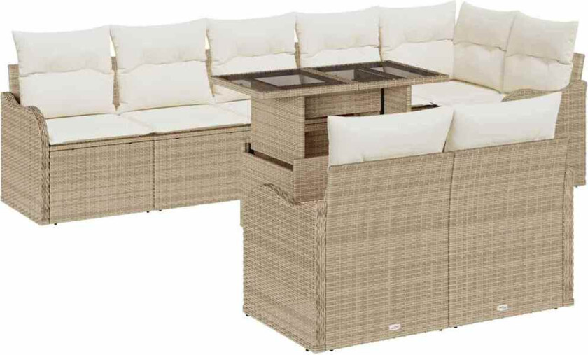 9 Delt Hage Sofa Set med Puter Beige Poly Rattan