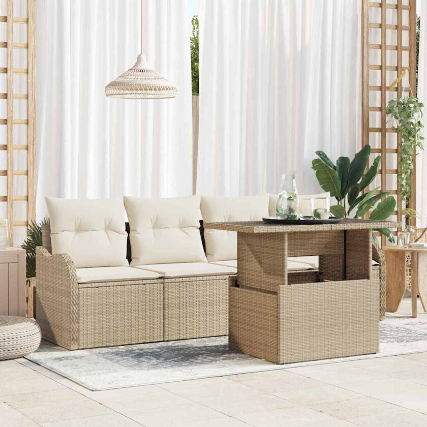 5 Delers Hagesofa Sett med Puter Beige Poly Rattan