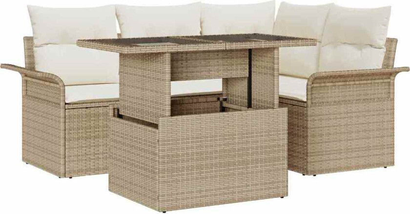 5-delt hagemøbelsett med puter Beige Poly rotting