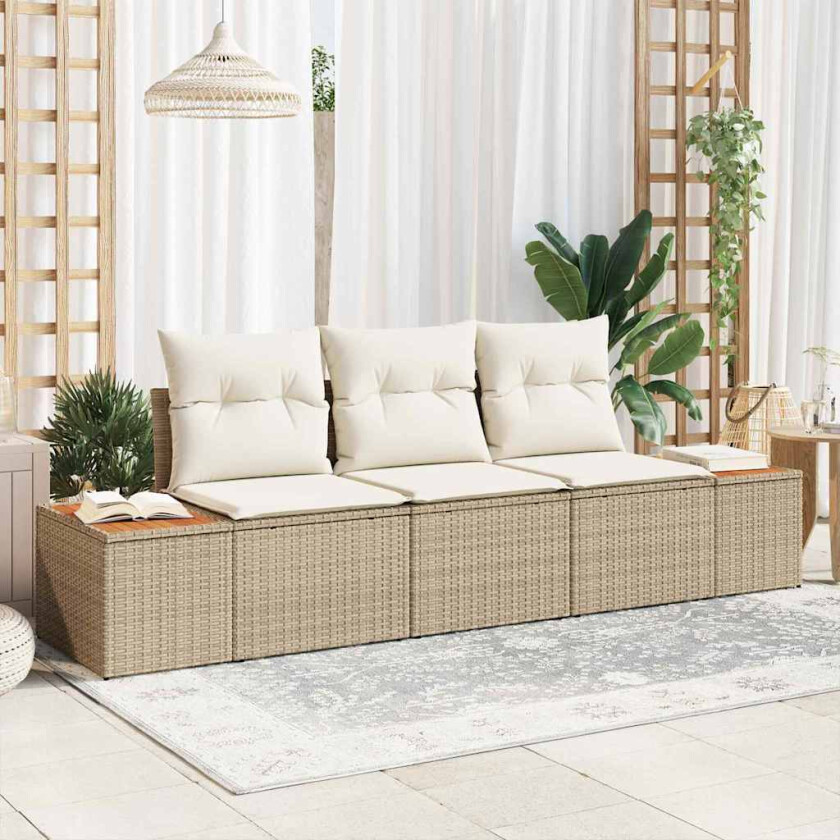 3-delt hagesofa-sett med puter i beige poly-rattan