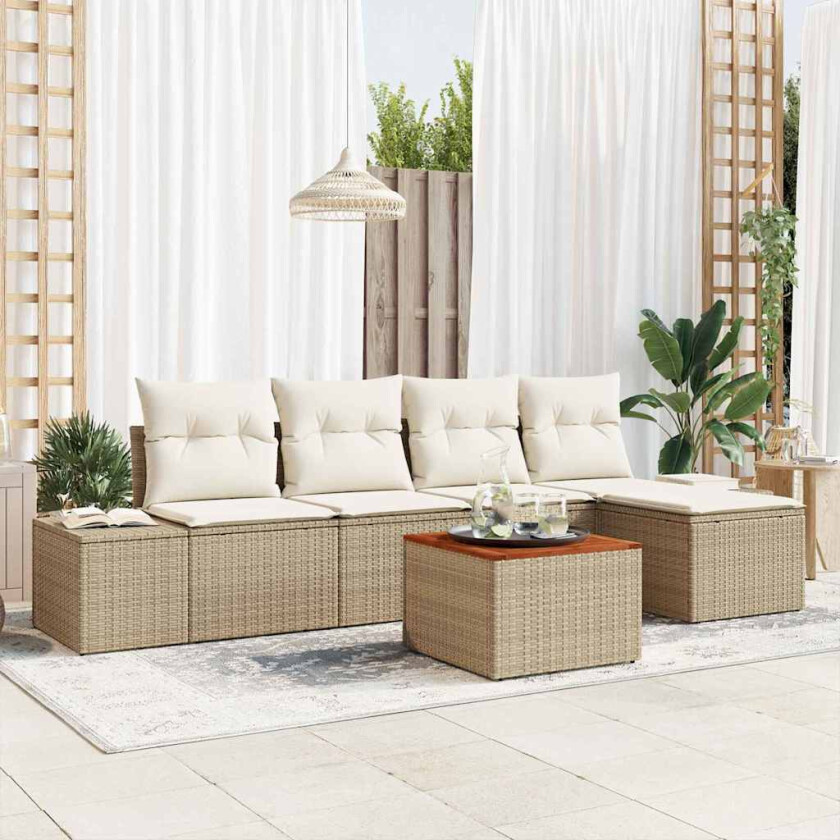Hagesofa Set 6 pcs Beige og hvit