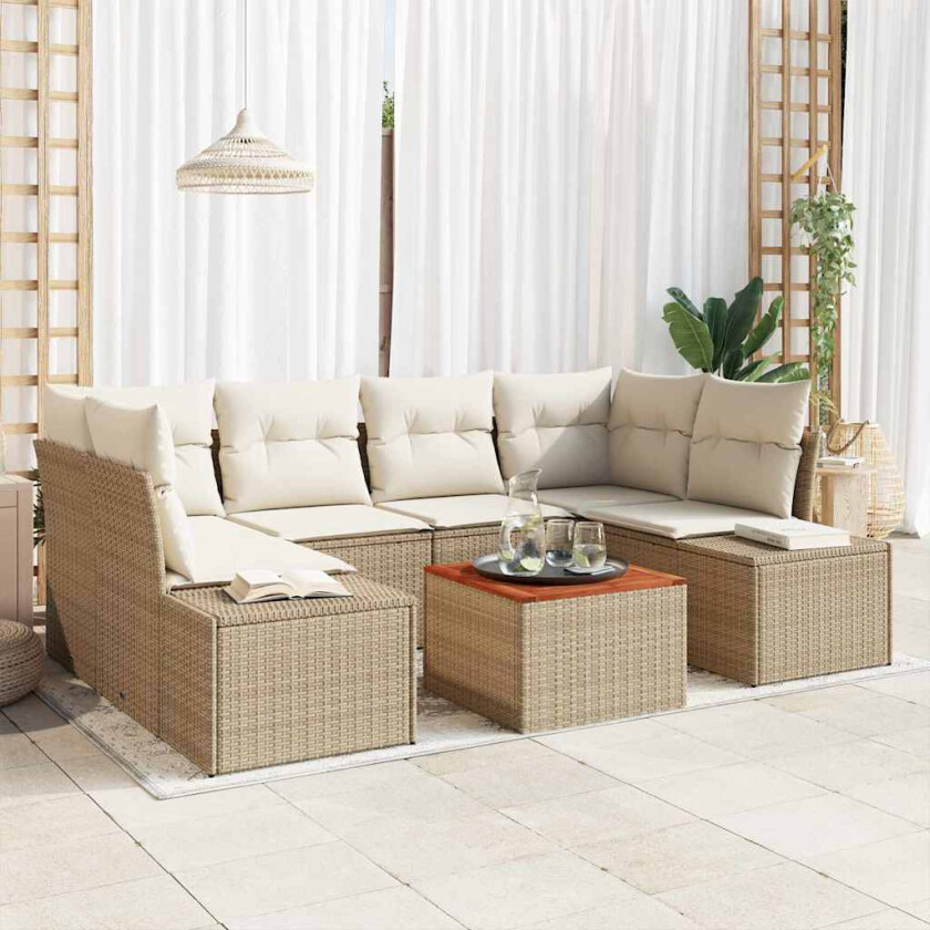 Hagesofa Sett 7 pcs Beige, hvit 55 x 55 x 37 cm
