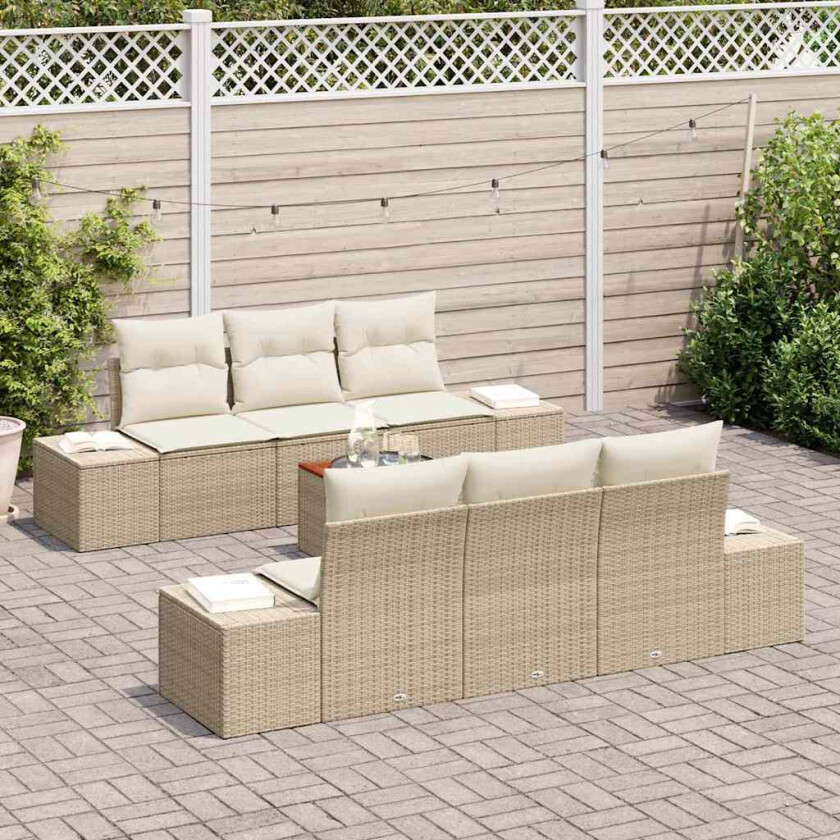Hagesofa-sett 7 pcs Beige, hvit 55 x 55 x 37 cm Rattan og stoff