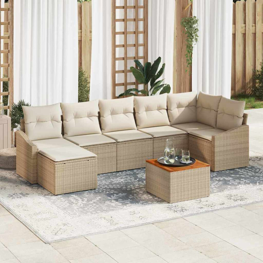 Hagesofa Sett 8 pcs Beige, hvit 55 x 55 x 37 cm