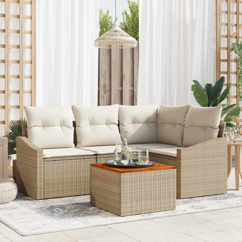 Hagesofa Set 5 pcs Beige, hvit 55 x 55 x 37 cm