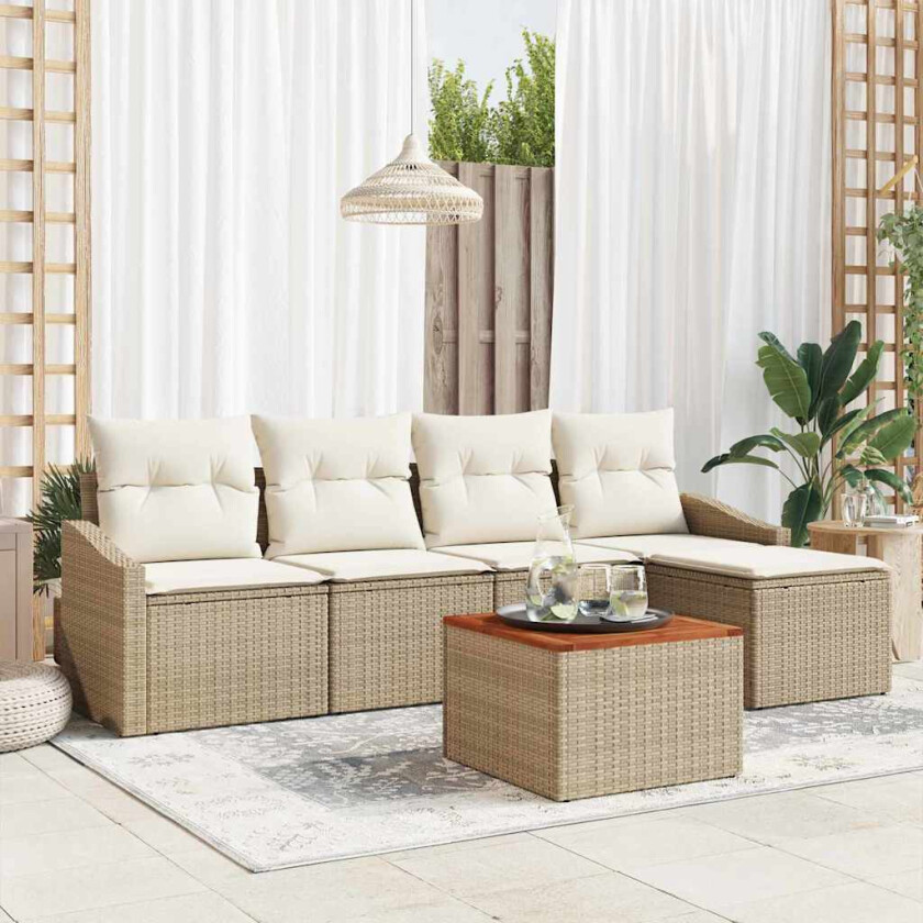 Hagesofa Sett 6 pcs Beige, hvit 55 x 55 x 37 cm