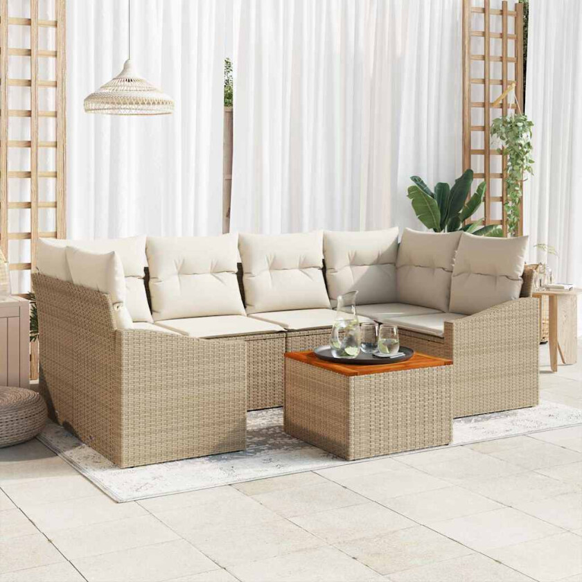 Hagesofa Set 7 pcs Beige, hvit 55 x 55 x 37 cm