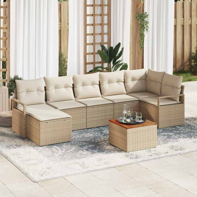 Hagesofa-sett 8 pcs Beige, hvit Stor Poly rattan og tre