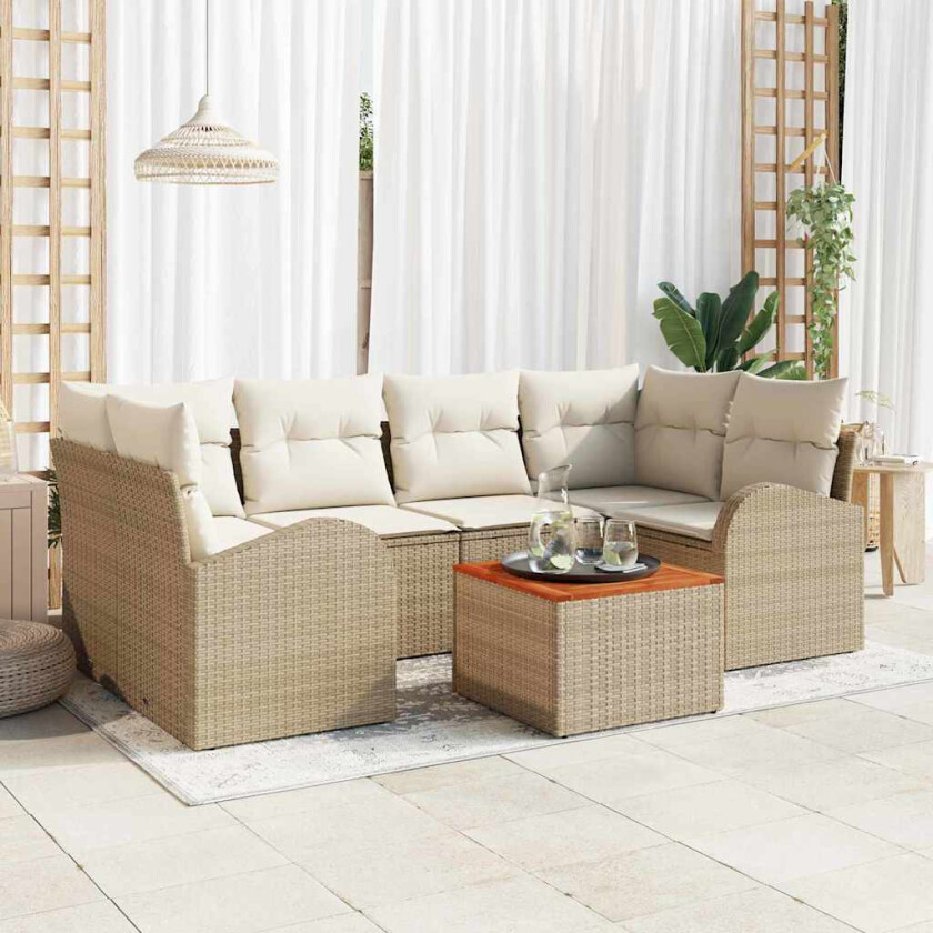Hage Sofa Set 7 pcs Beige, hvit 5-seter Rattan, tre