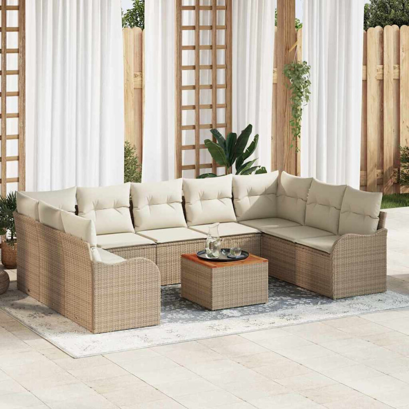 Hagemøbelsett 10 pcs Beige, hvit 8-seter Rattan, Polyester