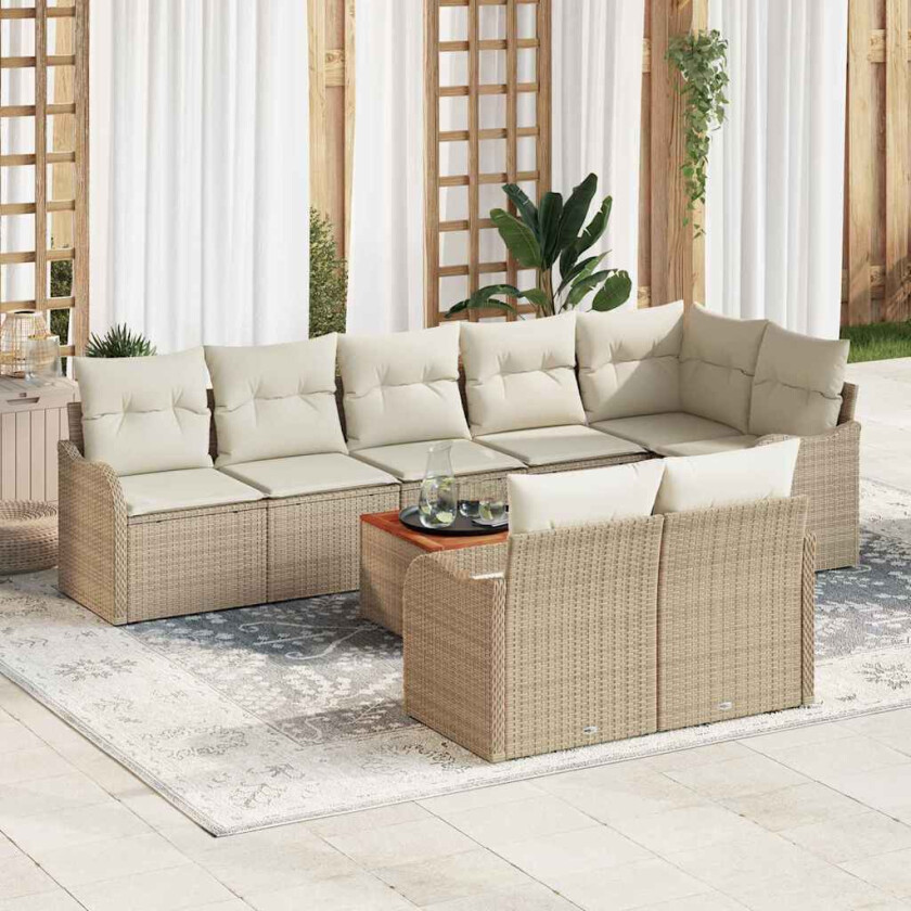 Hagesofaset 9 pcs Beige, hvit Stor Rattan, Stoff