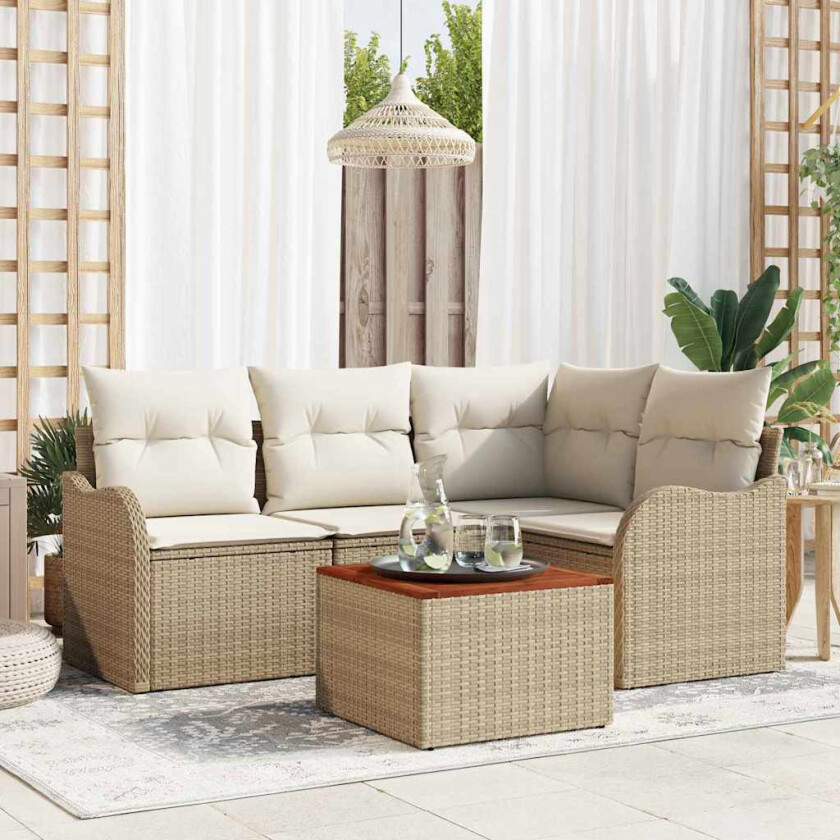Hagemøbelsett 5 pcs Beige, hvit Stor Rattan, tre