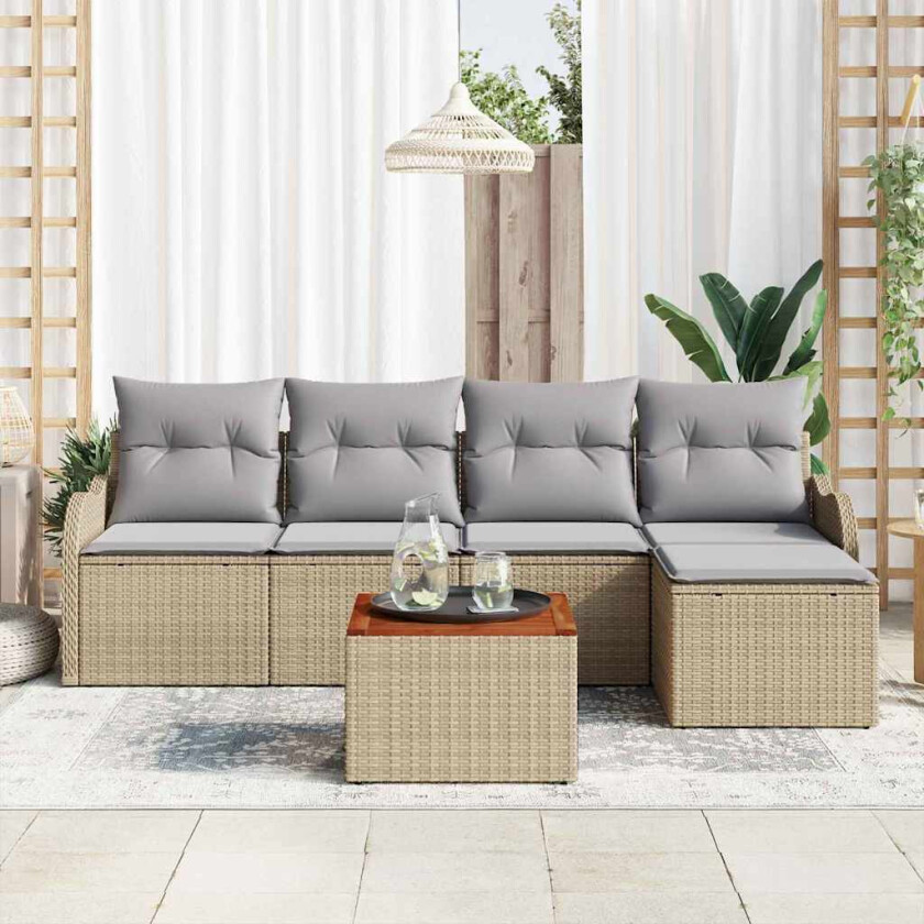 Hagesofa Set 6 pcs Beige, lys grå Stor Rattan, Polyester