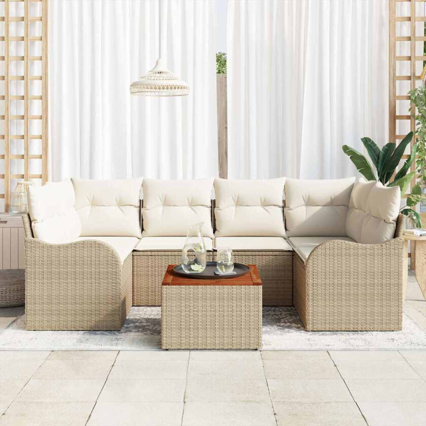 Beige Hagesofa Set 7 pcs Beige, hvit Stor