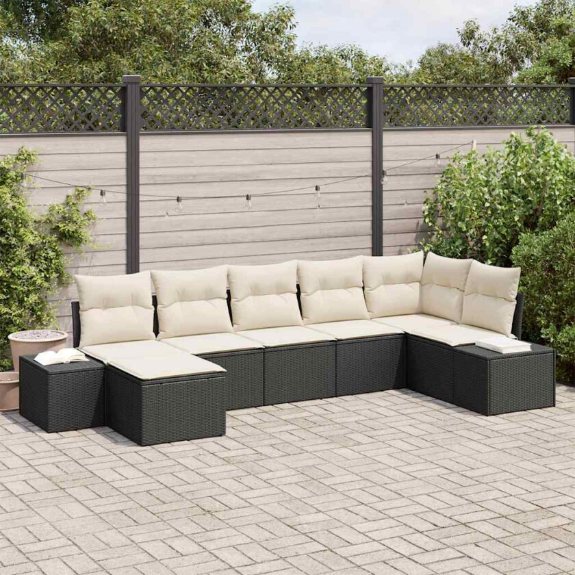 Hagesofa Set med pute 7 pcs Svart PE Rattan