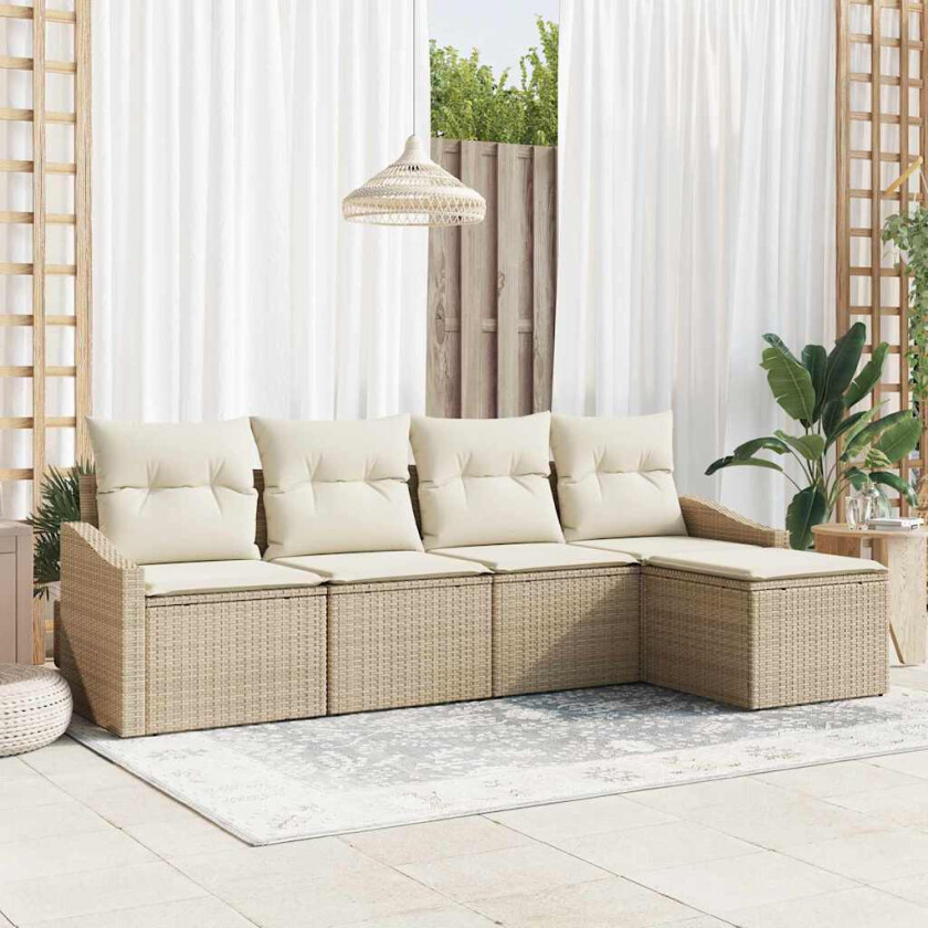 5-delt hagemøblement med puter, beige poly Rattan