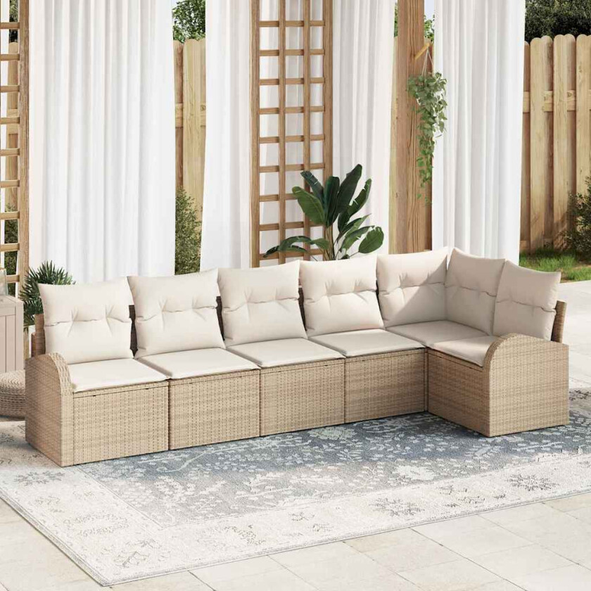 6 Delt Hage Sofa Set med Puter Beige Poly Rattan