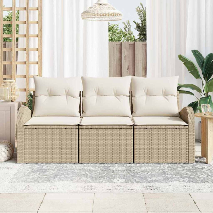 3-delt hagesofa sett med puter beige poly rotting