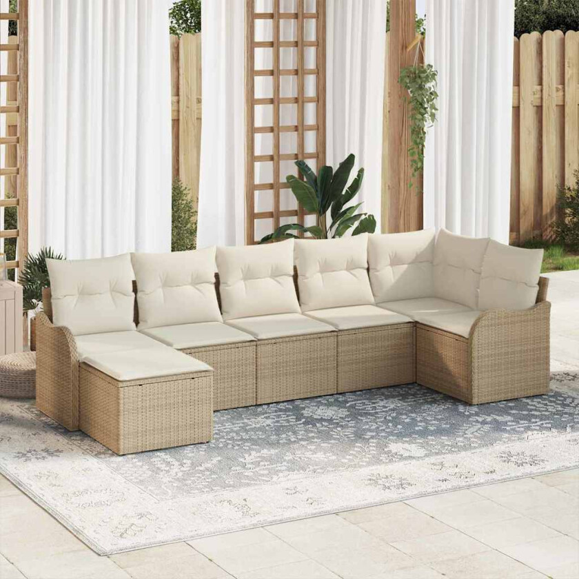 7-Delt Hagesofa Set med Puter Beige Poly Rottning