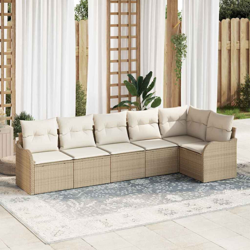 6 Dels Hage Sofa Sett med Puter Beige Poly Rattan