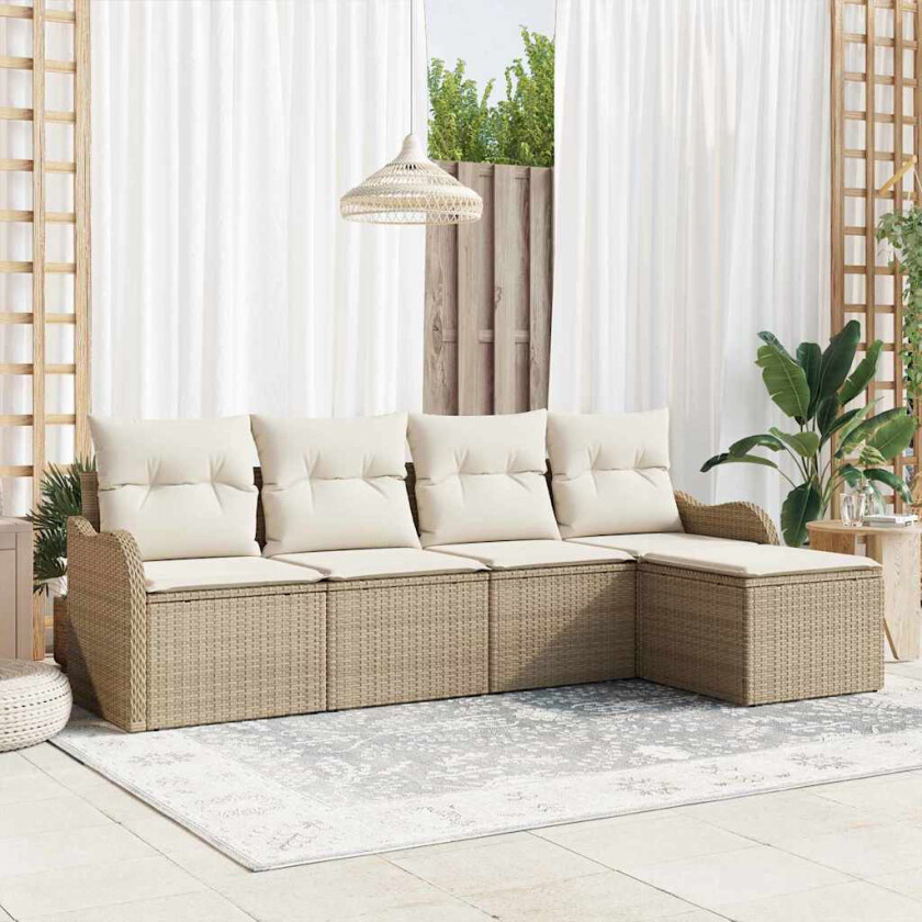 5-delt Hagesofa Sett med Puter i Beige Poly Rattan