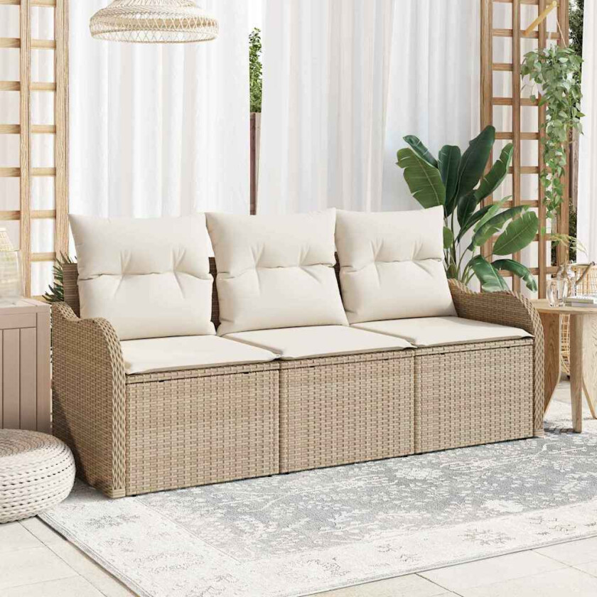 3-delt utesofa sett med puter beige poly rotting