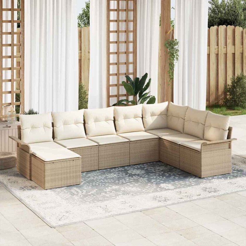 8 Delt Hage Sofa Set Med Puter Beige Poly Rottning