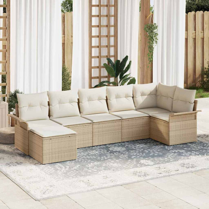 Hagesofa Sett Sett med 4 Beige og hvit Rattan, Polyester Stor