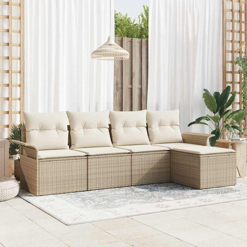 5 deler Hage Sofa Sett med Puter Beige Poly Rattan