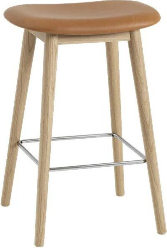 Fiber counter stool 65 cm skinn cognac, eikeben