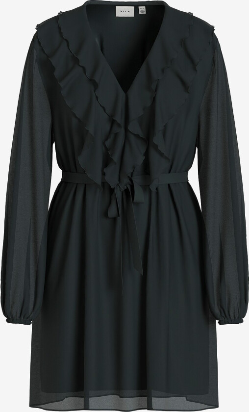 Kjole viAne L/S V-neck Frill - Blå