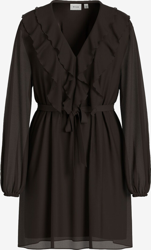 Kjole viAne L/S V-neck Frill - Brun