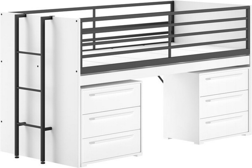 Høyseng og 2 kommoder med 3 skuffer Sam Hvit - Hvit