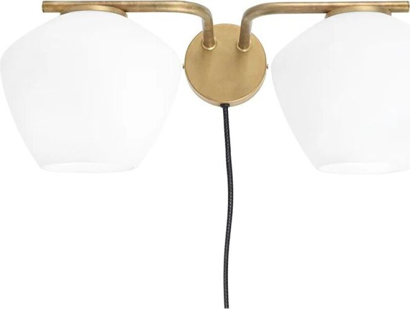 DK 2-Lys vegglampe ubehandlet messing/ hvit 