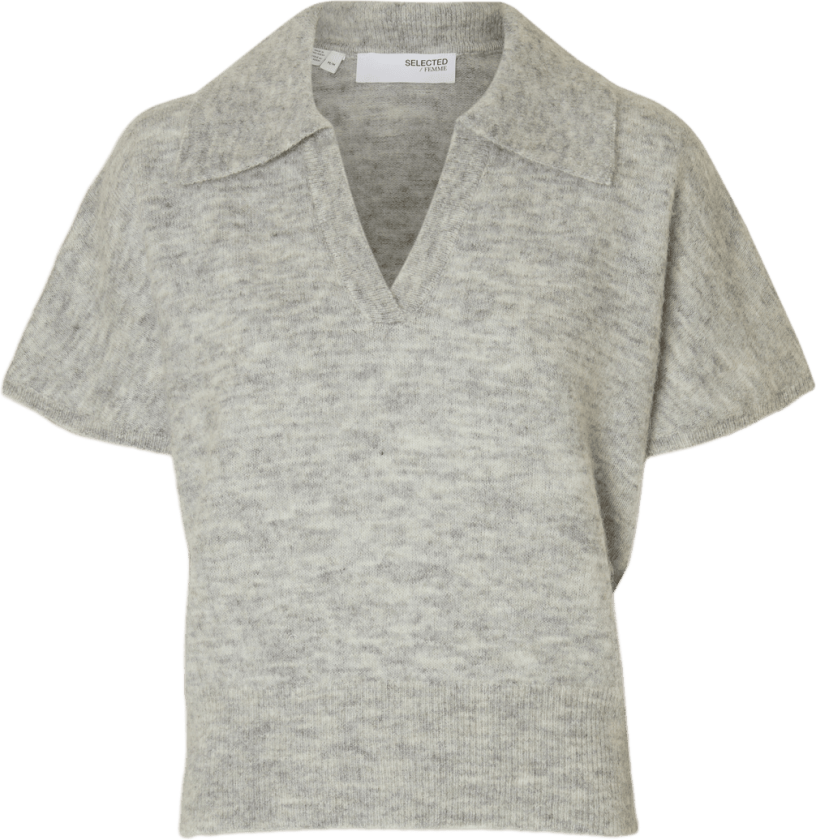 Selected Femme Lulu Knit Polo - Light Grey Melange - XS