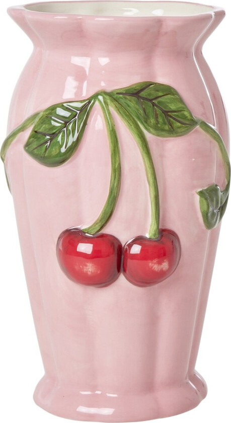 - Ceramic Vase with Cherry Sculpture - Pink
