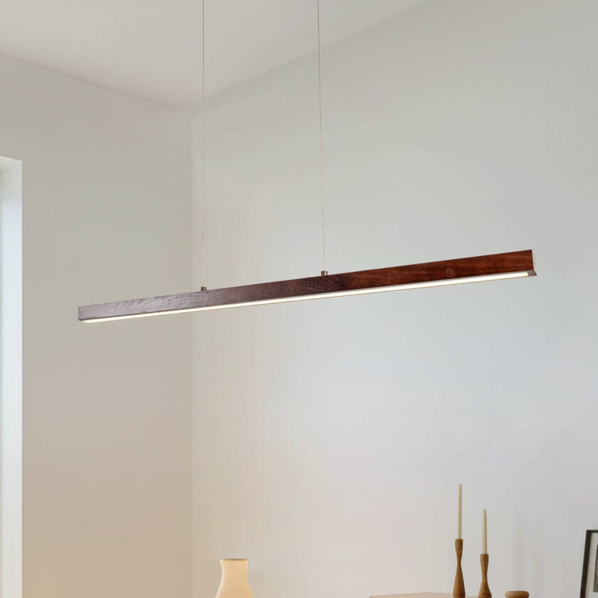 Lucande LED-hengelampe Nihalo, valnøtt, 122 cm, dimbar, CCT