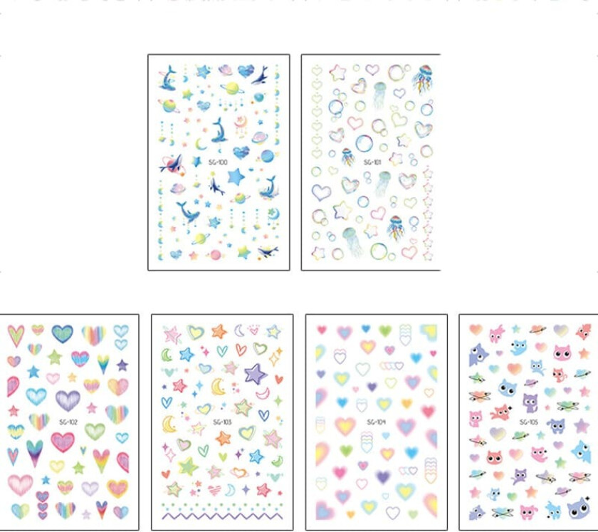 INF Glitter Nail Art Stickers - 6 Pack Model 1