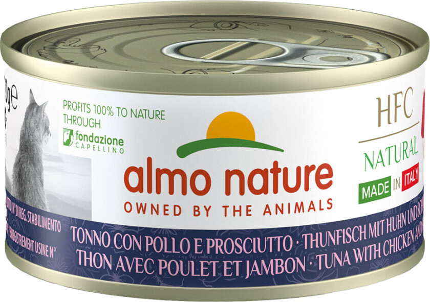 Økonomipakke Almo Nature HFC Natural Made in Italy 12 x 70g - Tunfisk kylling & skinke