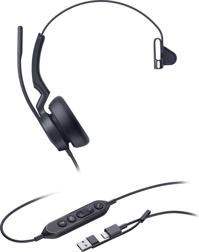 UH46 Mono Headset - USB-C, USB-A - Svart