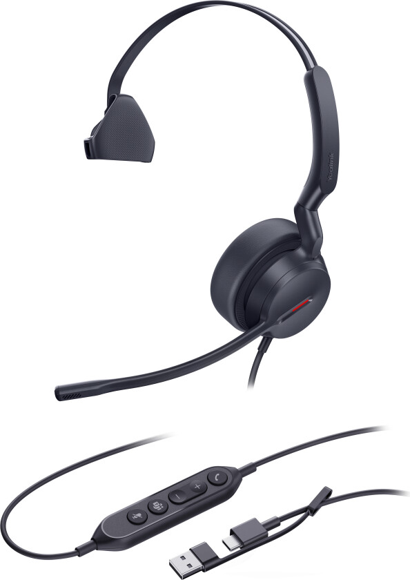 UH44 Mono Headset - USB-C, USB-A - Svart