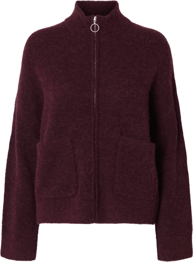 Selected Femme Sia Ras Knit Zipper Cardigan - Fig - XS