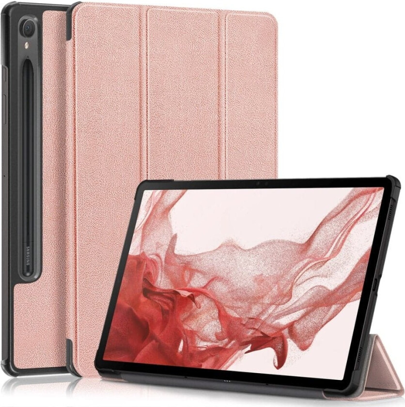 Samsung Galaxy Tab S9 11-tommers SM-X710, SM-X716B, SM-X718U Trifold-stativdeksel i lær - Rose Gull