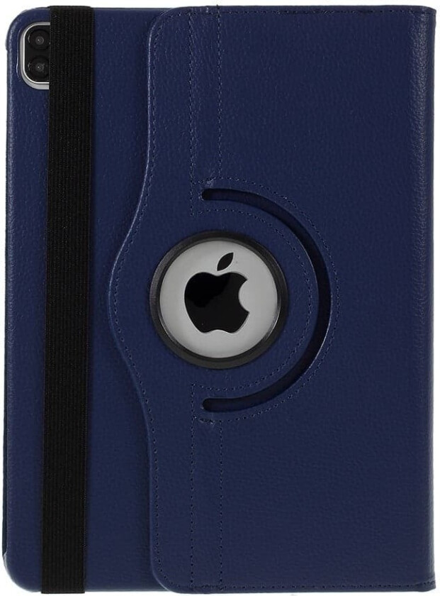 Svart Litchi Skin 360-graders roterende stativdeksel med elastisk bånd for iPad Air (2020/2022) og iPad Pro 11-tommers (2018/2020/2021/2022)