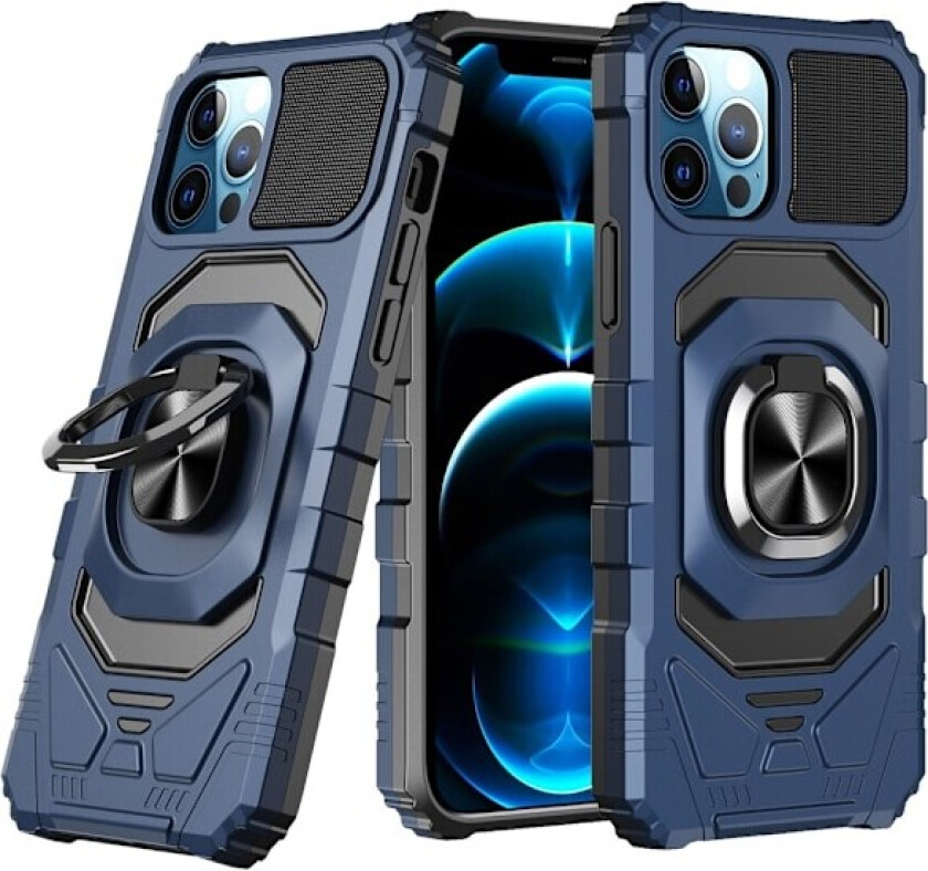 Slitesterkt hardplastdeksel med myk innside og kickstand for iPhone 12 - Blå