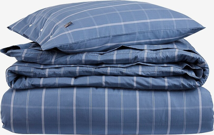 Bilde av Bomullspoplin-sengesett med ruter - Blå