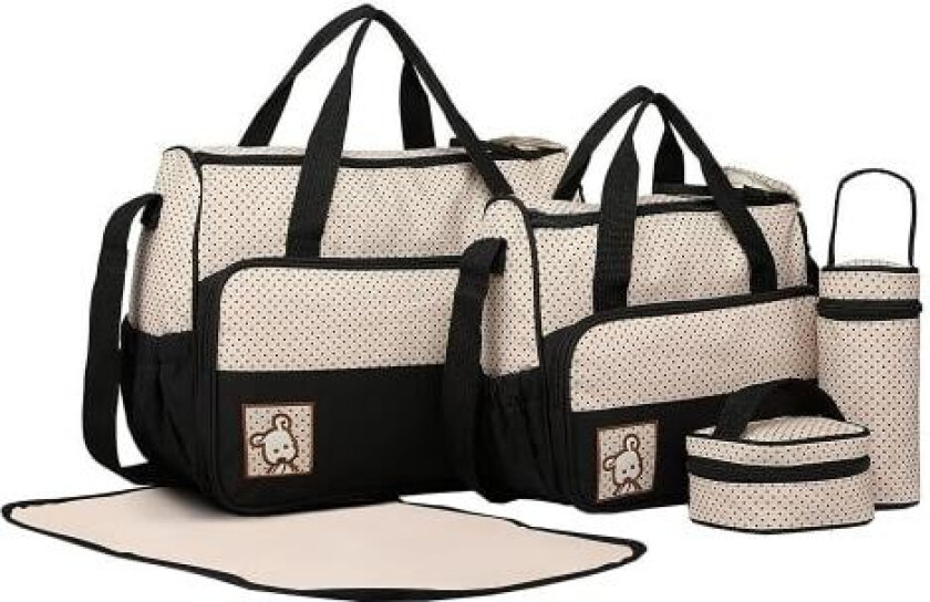 Bilde av Set med 5 baby stelleveske baby mamma stelleveske håndveske skuldertaske flaskeholder med stelleunderlag