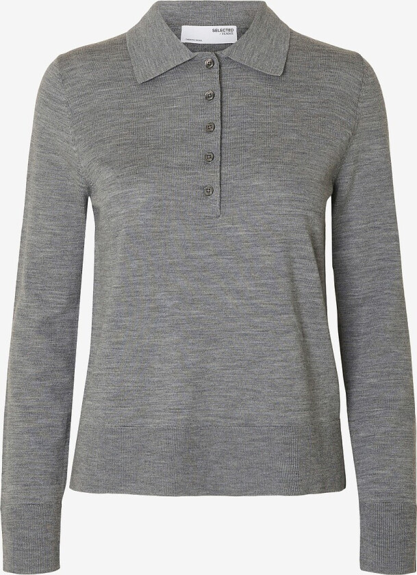 Genser slfThea LS Knit Merino Collar Neck - Grå