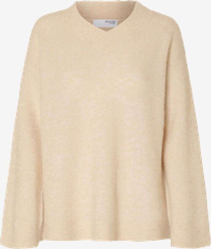 Pullover slfSia Ras LS Knit Long V-neck - Grå